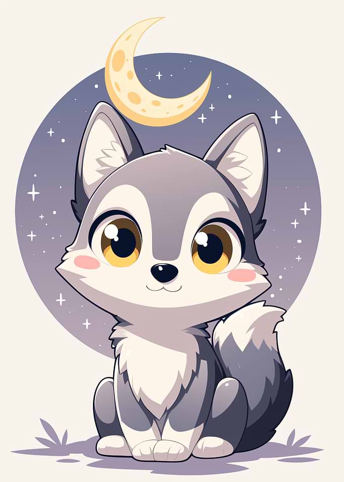 Cute Wolf Under the Moon