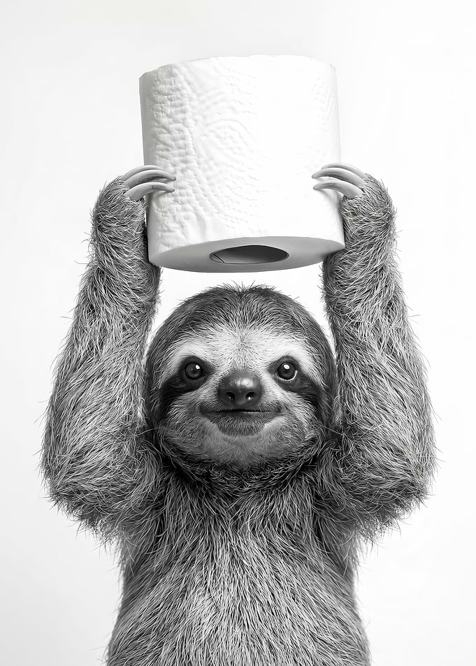 cute funny Sloth holding toilet paper poster