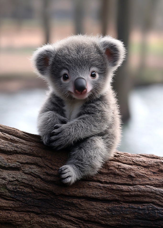 Adorable Baby Koala on a Log