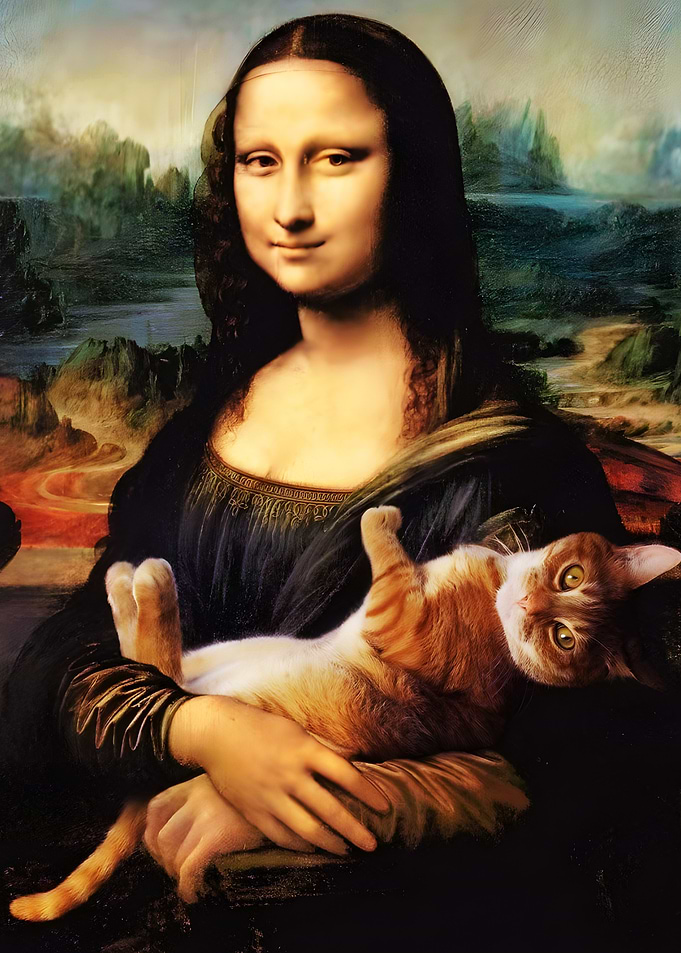 Mona Lisa holding a cat