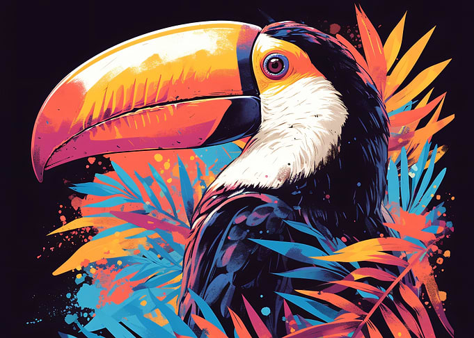Vibrant Toucan with Tropical Leaves