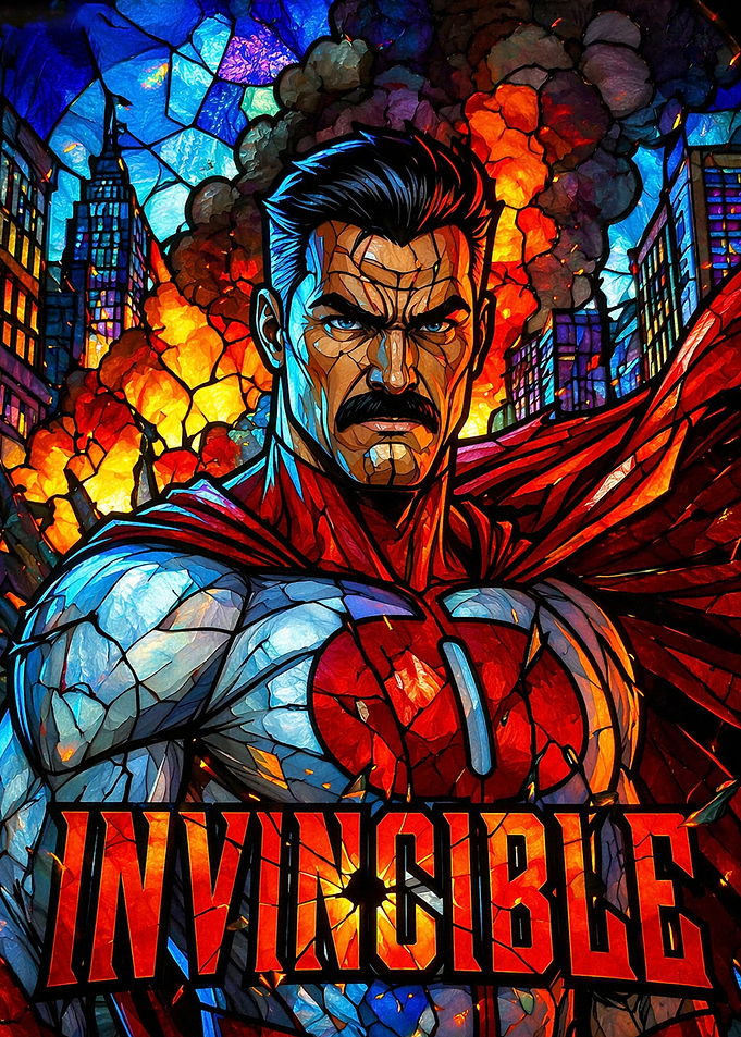 Omni-Man in Stained Glass Style