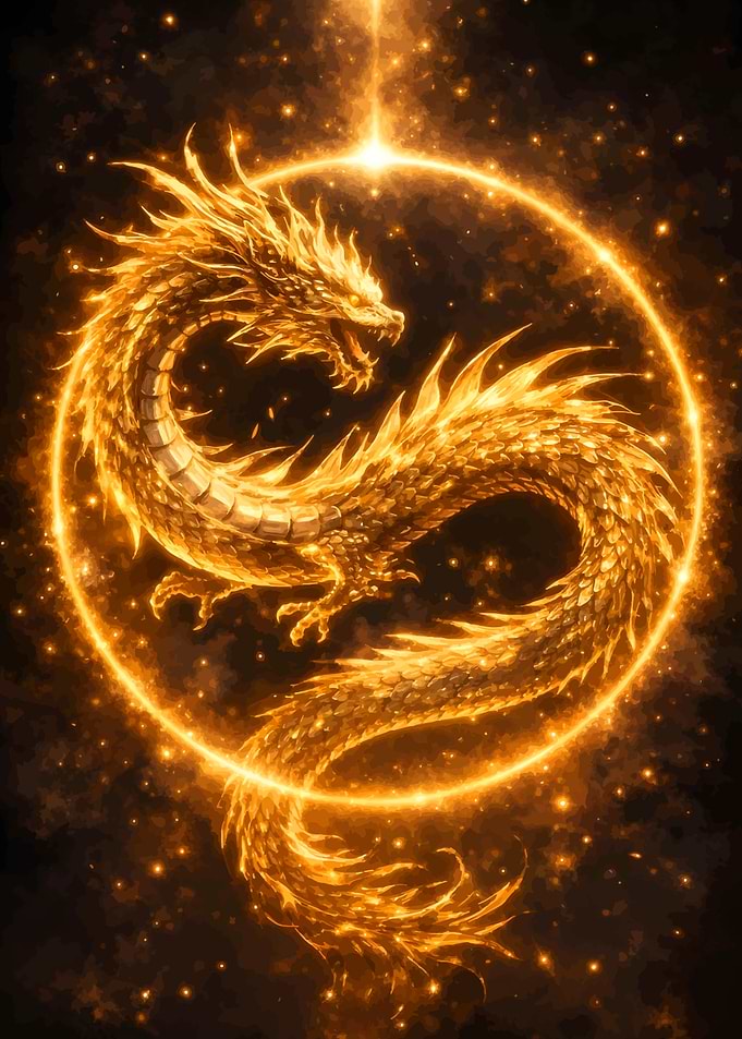 Golden Dragon in Cosmic Circle