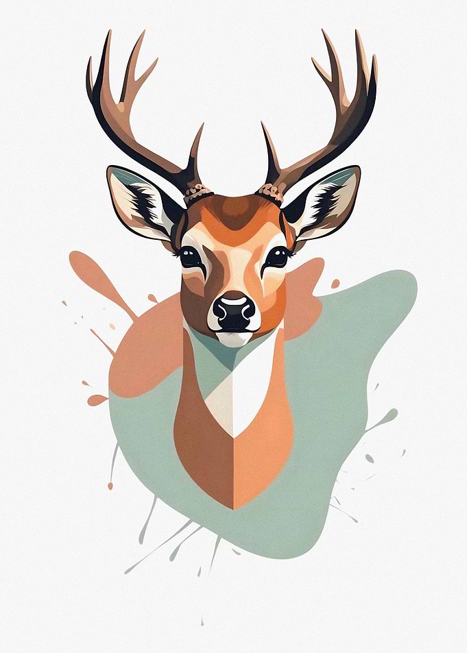 Geometric Deer Head with Splatter Art
