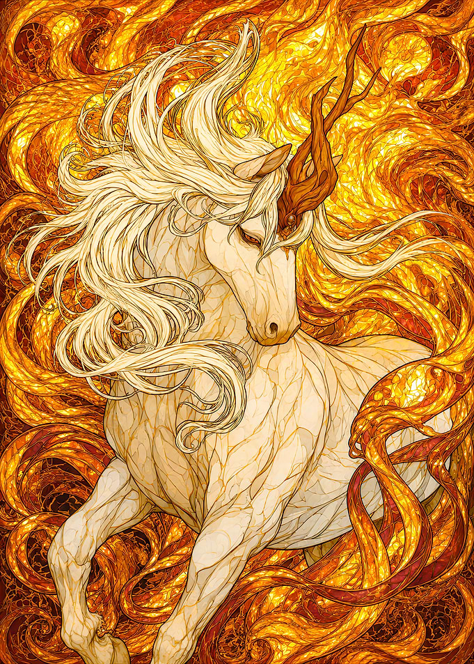 Fiery Unicorn with Golden Mane