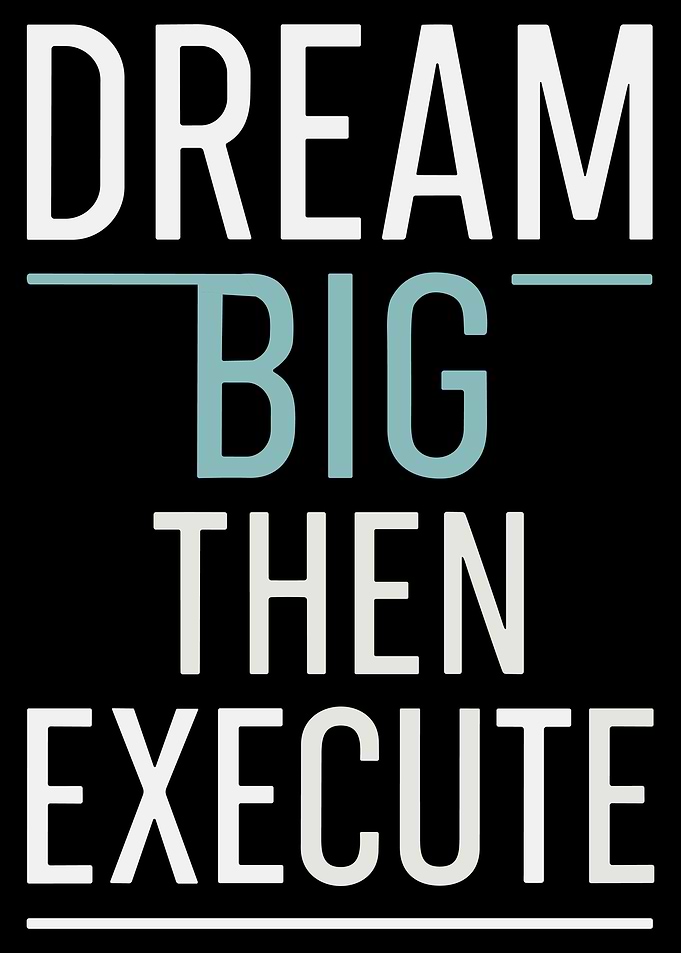 Dream Big Then Execute Motivational Typography Poster Black Teal Wall Art
