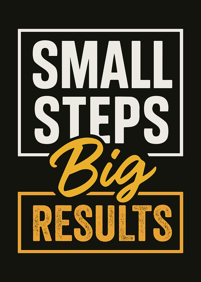 Small Steps Big Results Motivational Typography Poster Black Yellow Wall Art