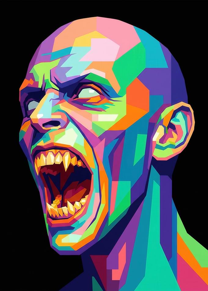 Vibrant Screaming Face Portrait