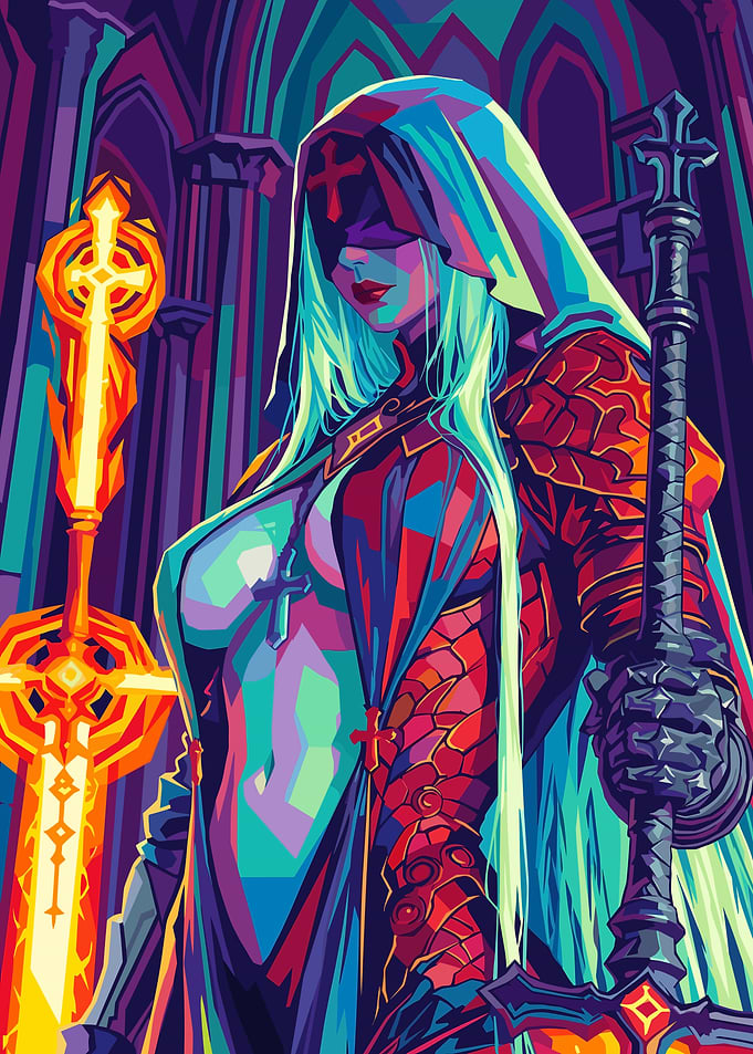Gothic Nun Warrior with Glowing Swords