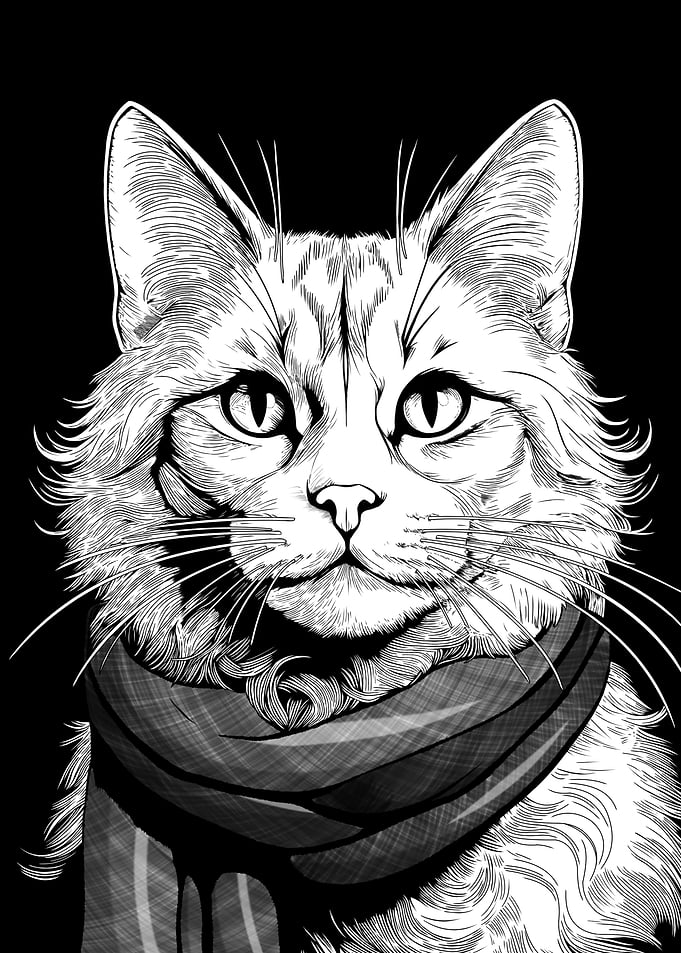 Black and White Cat with Scarf