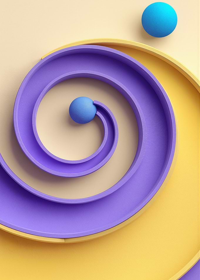 Blue Ball on a Purple Spiral Track