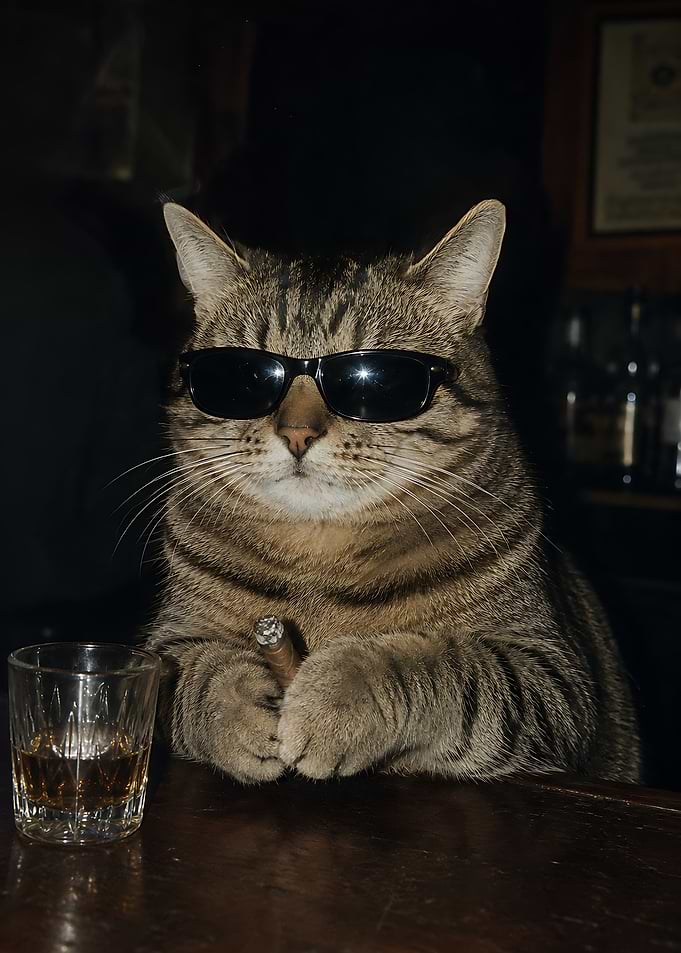 Cool Cat with Cigar and Whiskey