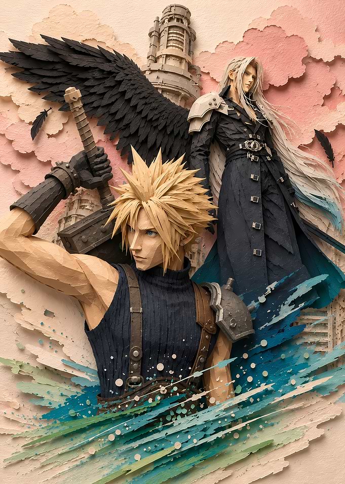 Cloud Strife and Sephiroth Paper Art