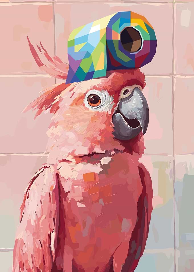 Pink Cockatoo Wearing Toilet Paper Hat