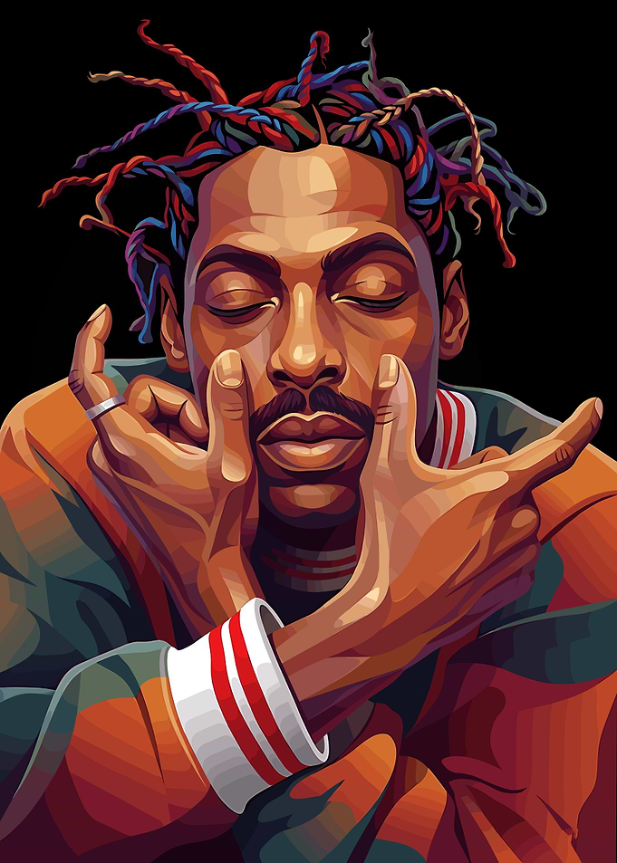 Portrait of Coolio with Colorful Dreadlocks