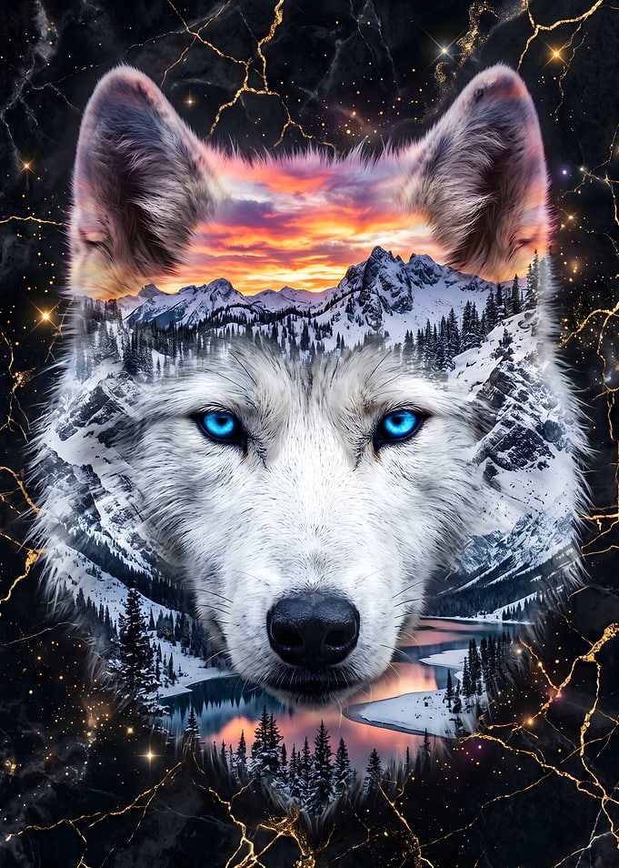 Wolf Landscape Double Exposure
