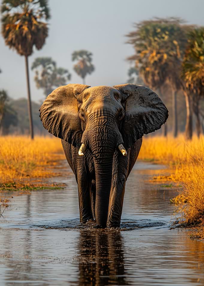 Elephant walking through water