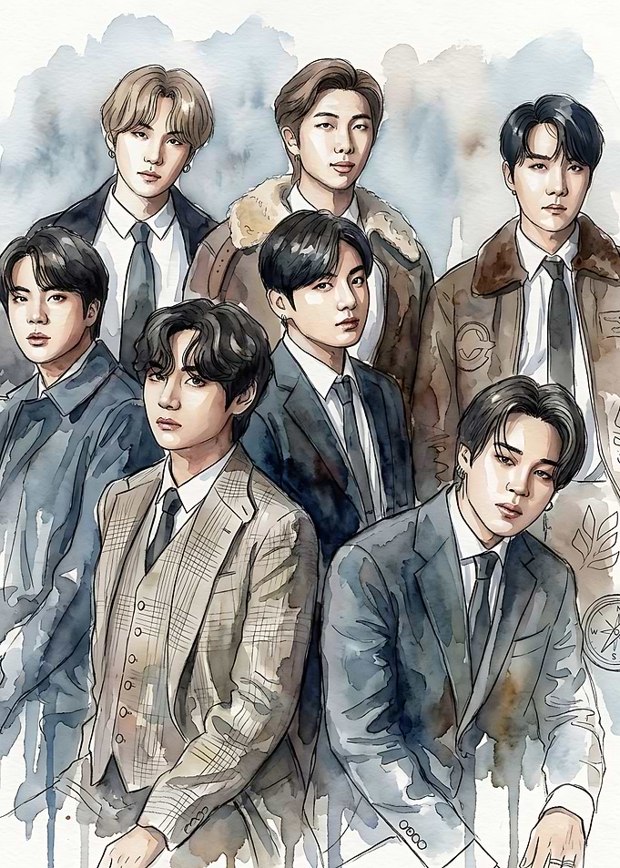 BTS members watercolor painting