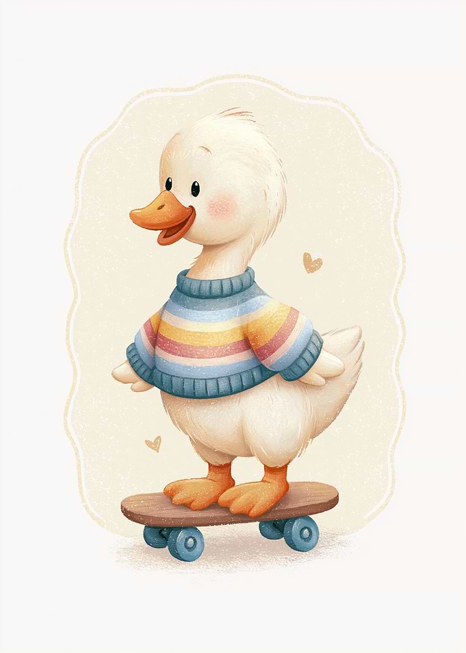 Cute Baby Goose on Skateboard | Nursery Poster