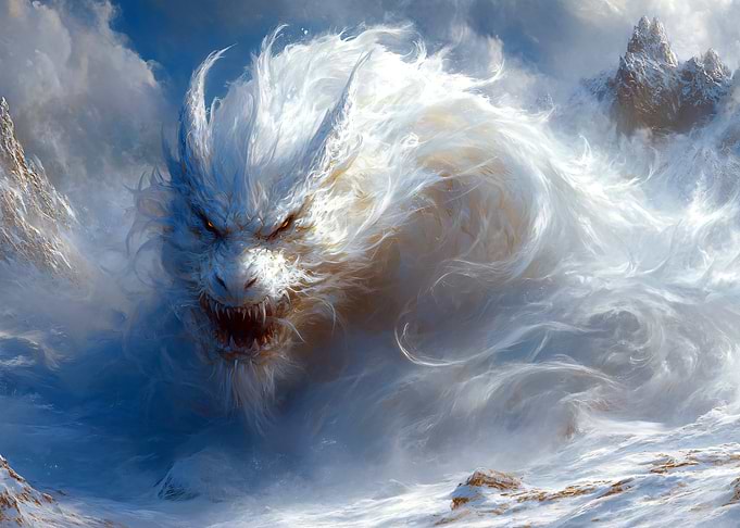White Dragon in Snowy Mountains