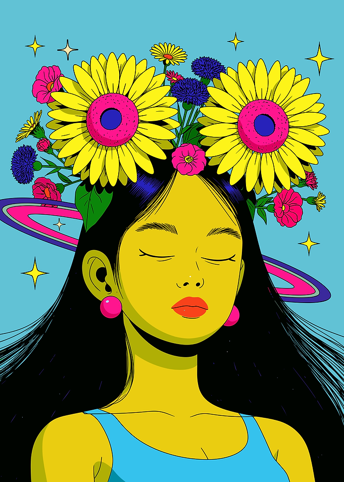 Woman with Flower Crown and Stars