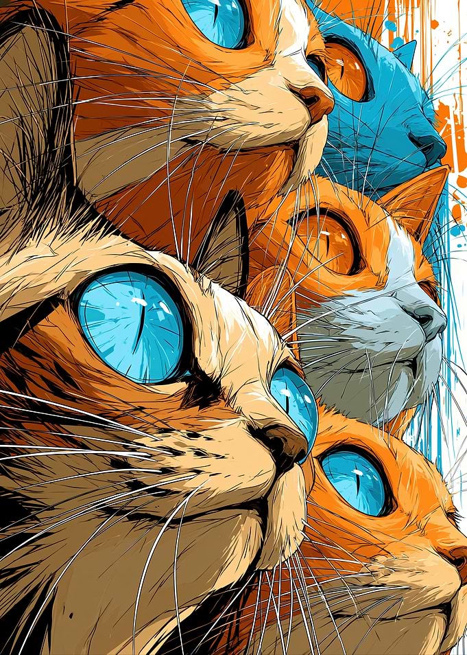Stylized Cats with Blue Eyes