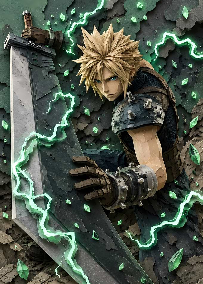 Cloud Strife with Buster Sword and Materia