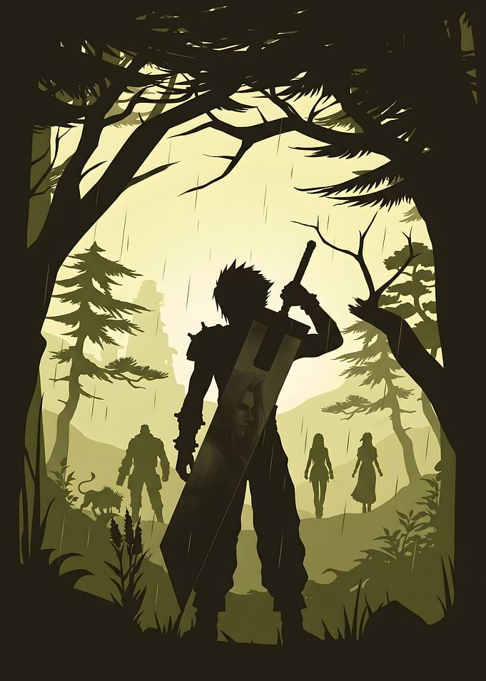 Cloud Strife and Companions in a Forest