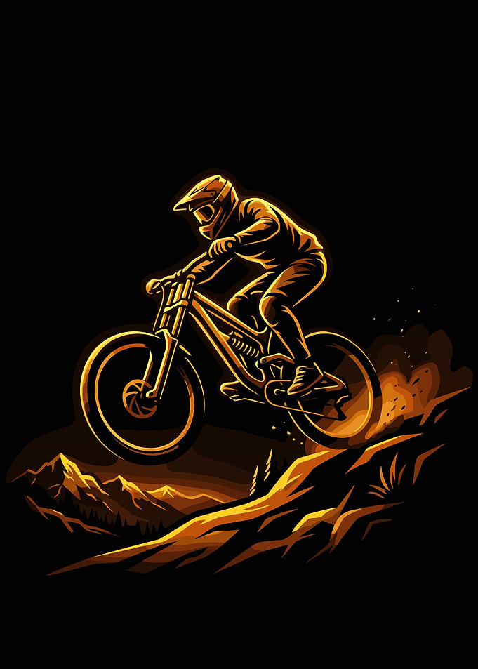 Downhill Mountain Biker in Action