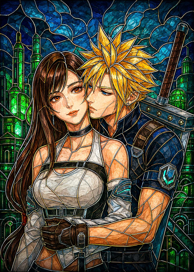 Cloud and Tifa Stained Glass Art