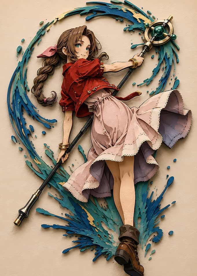 Aerith Gainsborough with Staff and Water