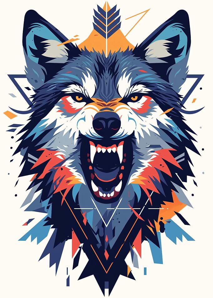 Aggressive Geometric Wolf Head