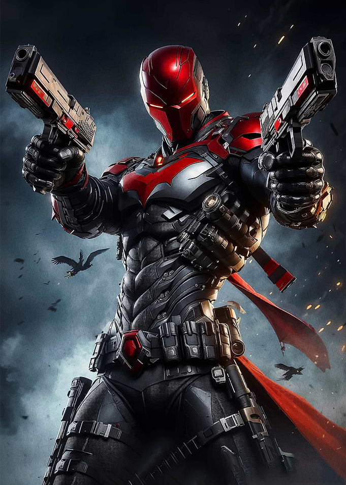 Red Hood Holding Two Guns