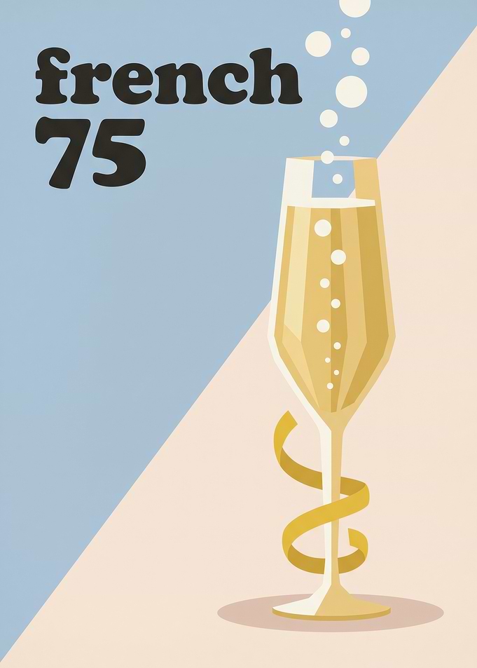 Champagne Cocktail Glass Lemon Twist Minimalist Graphic Bar Kitchen