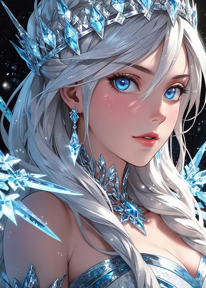 Ice Queen with Blue Eyes and Crown