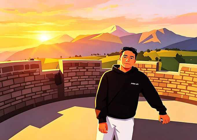 Man on Great Wall at Sunset