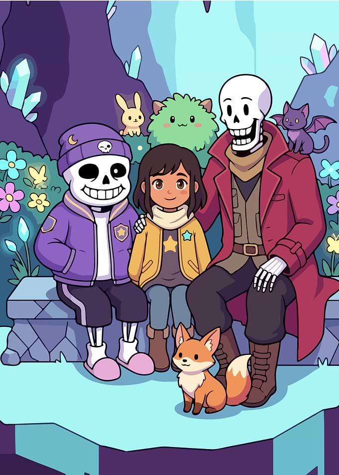 Undertale Characters in a Crystal Cave