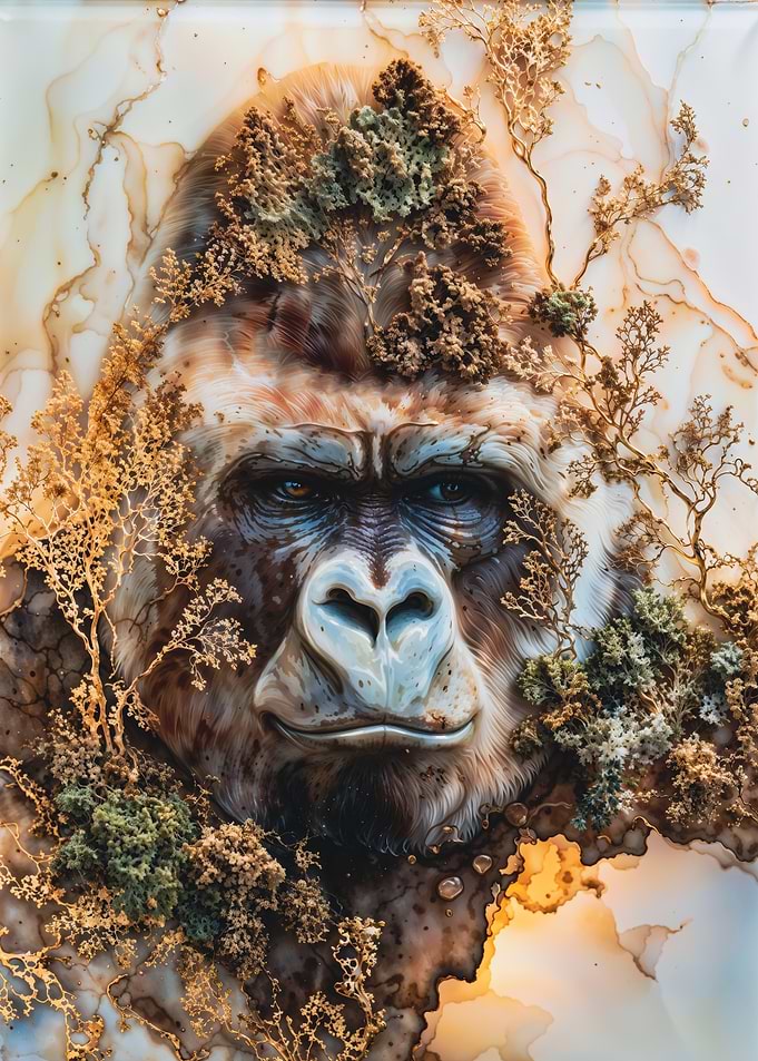 Marble Gorilla Head with Gold