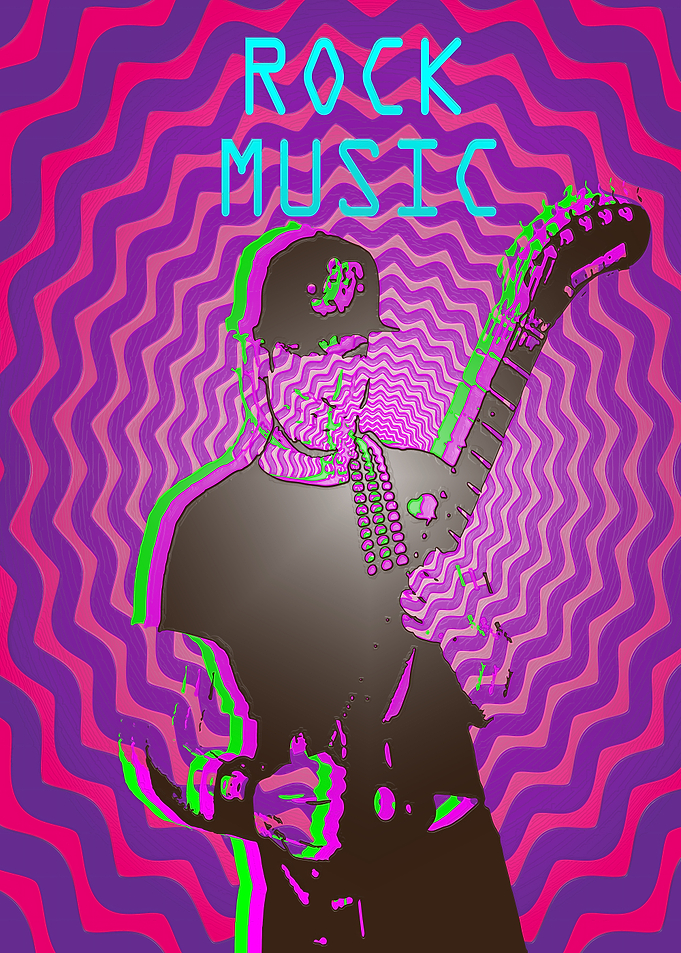 Rock Music Guitarist Psychedelic Poster