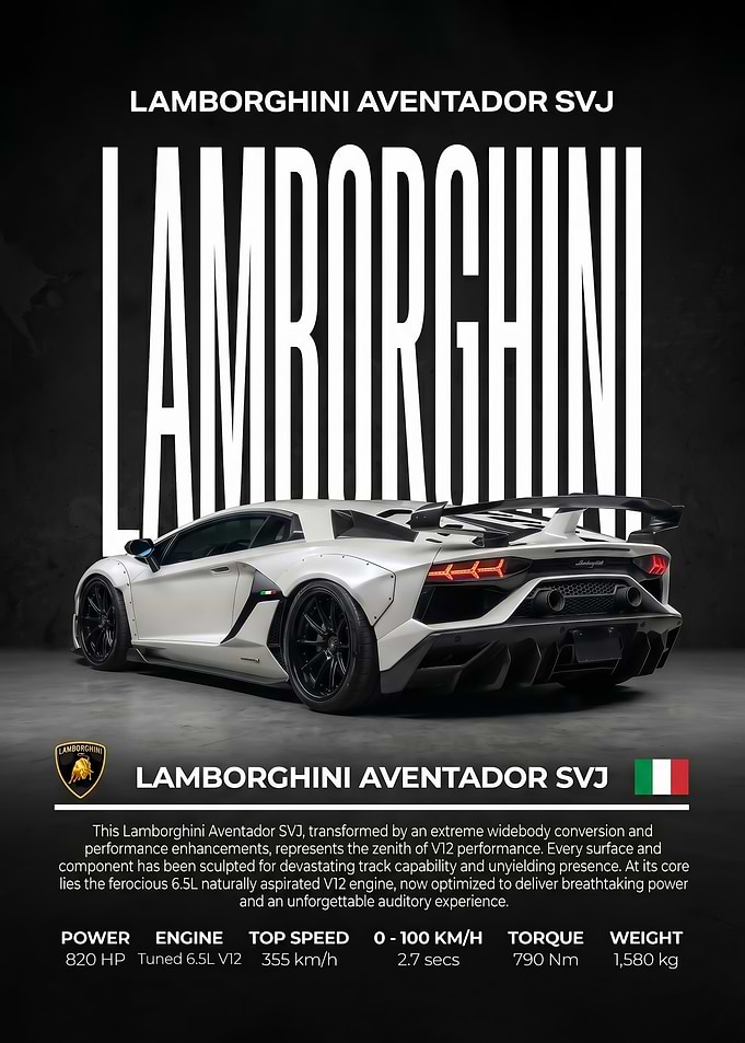 back view Lamborghini Aventador SVJ Poster