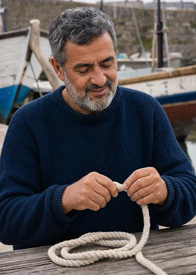 Man tying a knot with rope