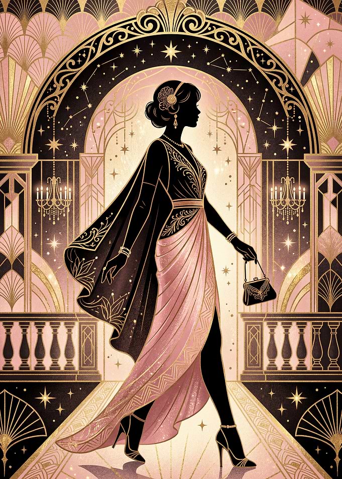 Art Deco Woman in Pink Gown