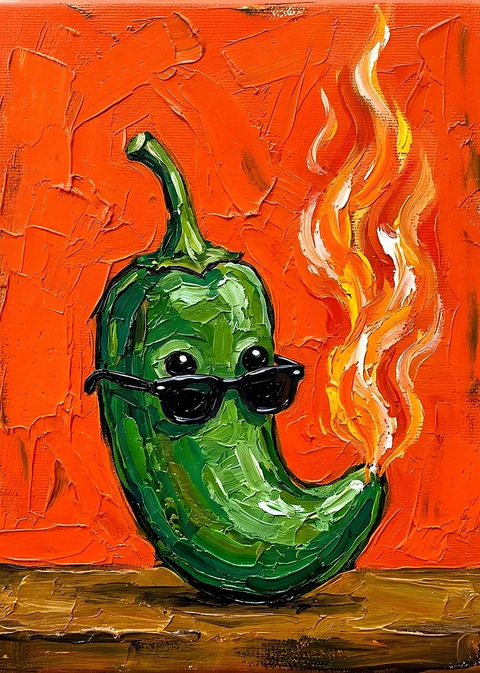 Chili Pepper on Fire with Sunglasses