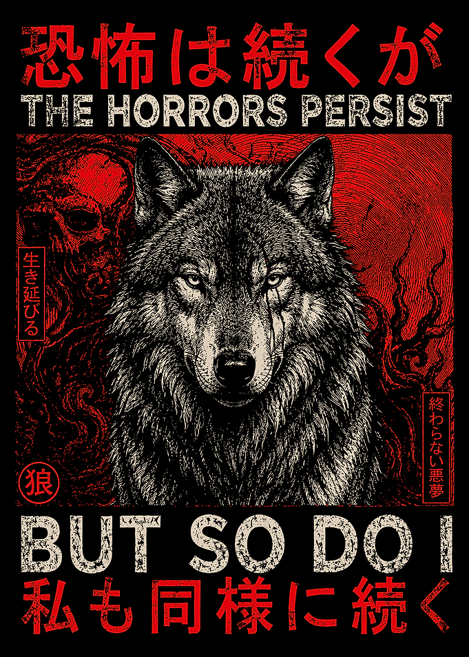 The Horrors Persist But So Do I Wolf Gothic Japanese Horror Wall Art Poster