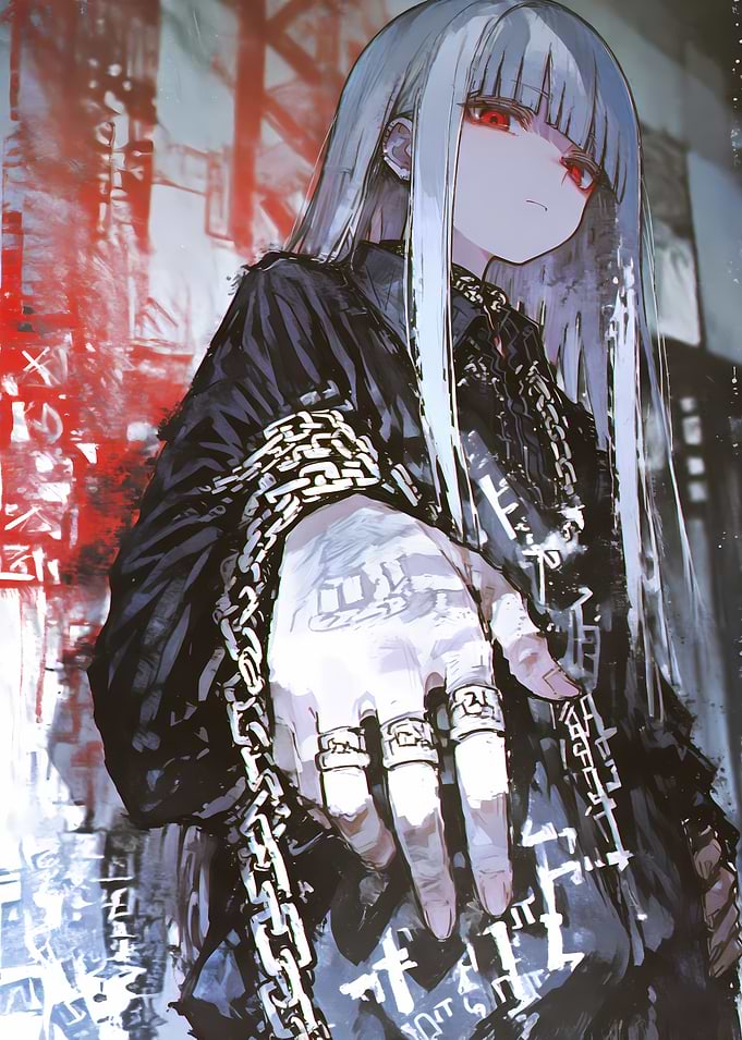 Anime Girl with Chains and Rings