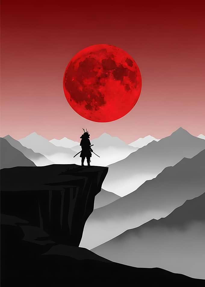 Samurai Blood Moon – Japanese Warrior Poster,