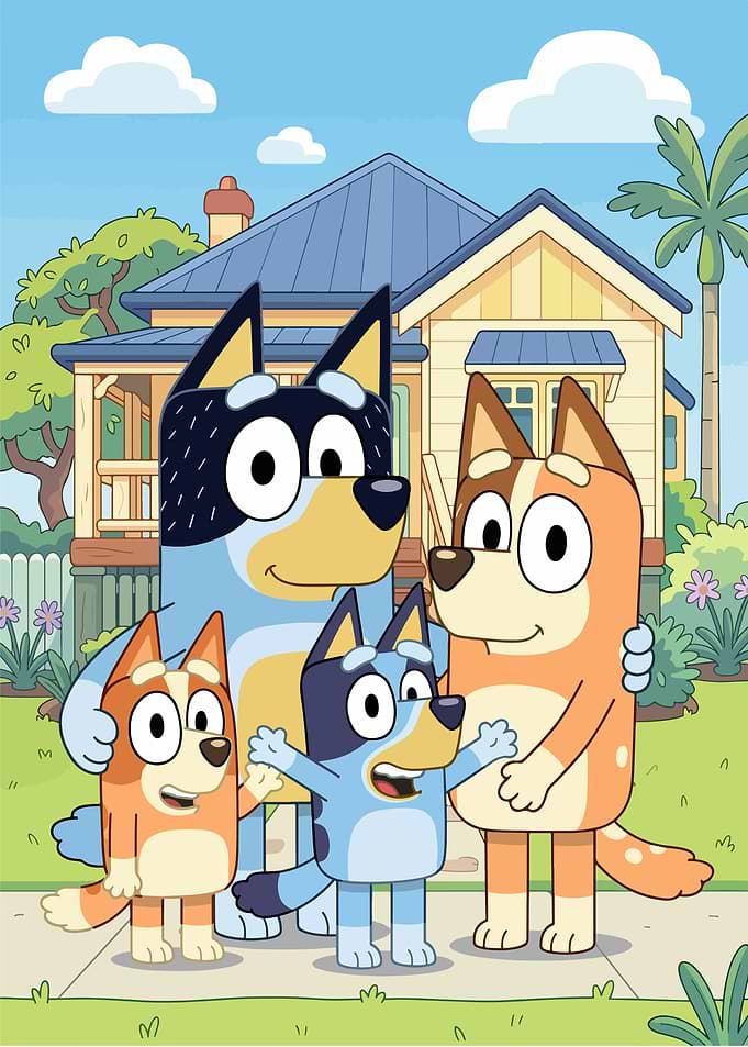 Bluey Family Posing in Front of House
