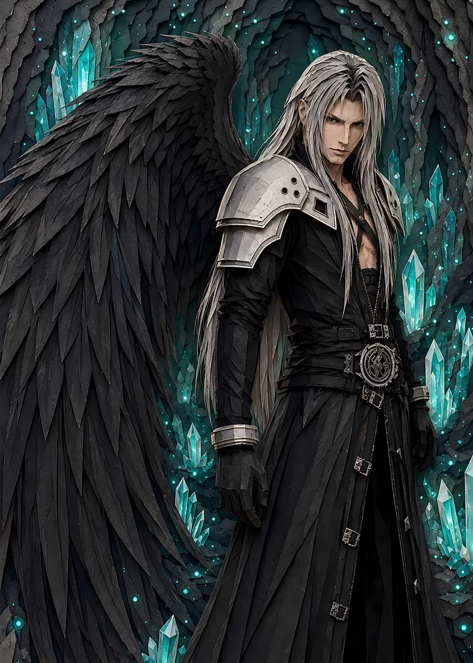 Sephiroth with Black Wings and Crystals