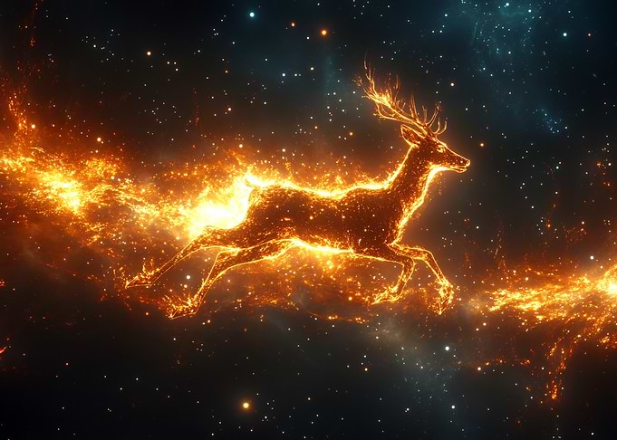 Fiery Deer in Cosmic Nebula