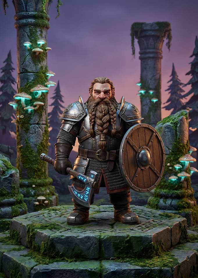 Dwarf Warrior with Axe and Shield